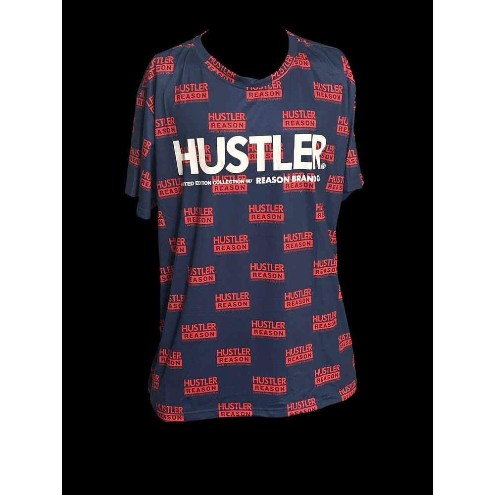Reason x Hustler All Over Print T Shirt Navy Red Mens Size Large Limited Edition